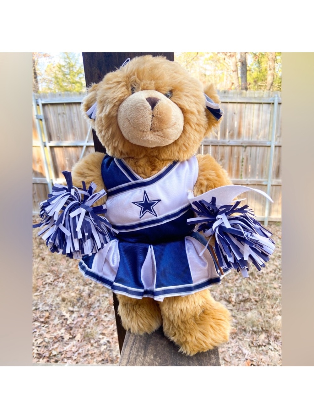 Vintage Build-A-Bear NFL Dallas Cowboys Cheerleader Bear Plush Outfit Pom Poms